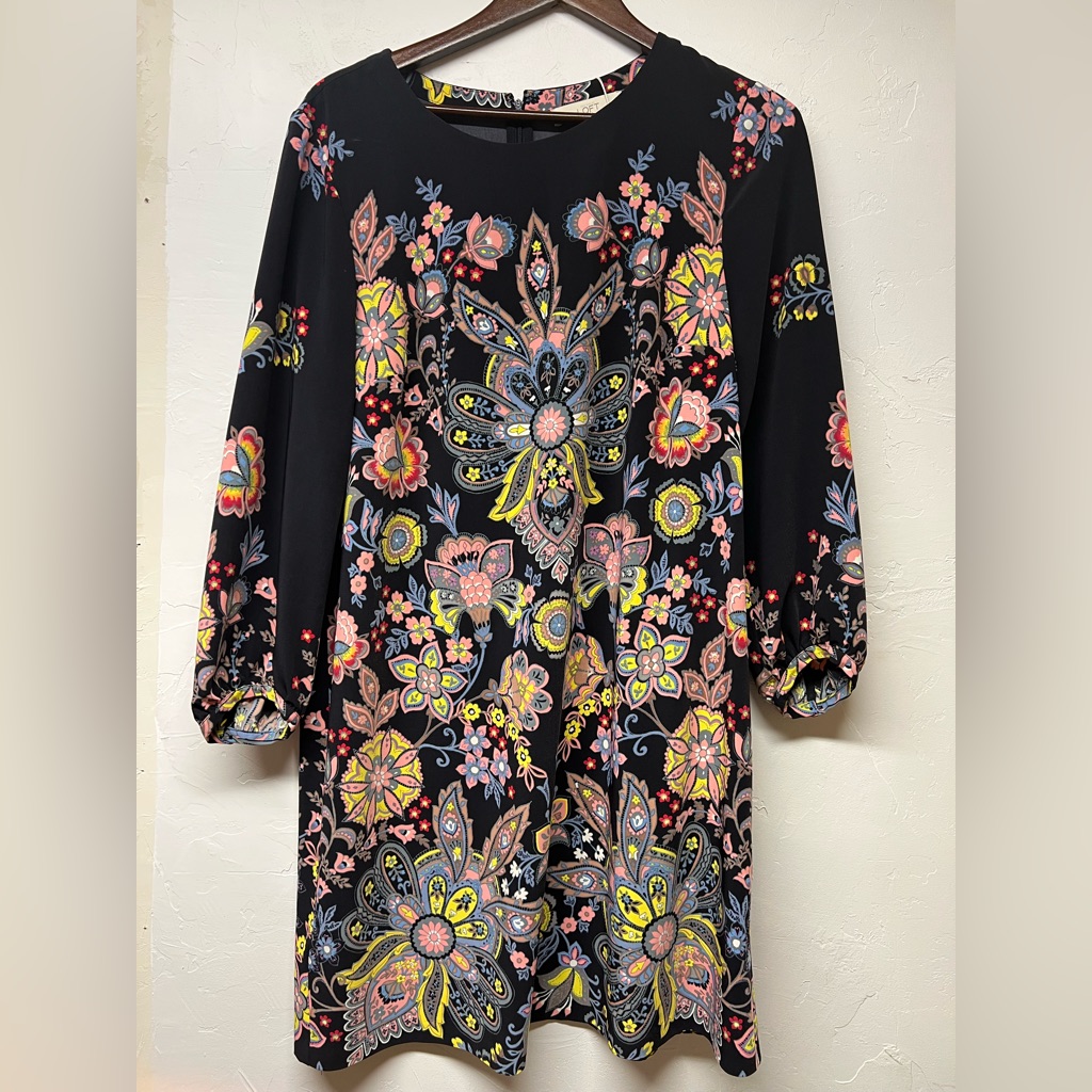 Loft Black On Floral Dress Polyester And Spandex